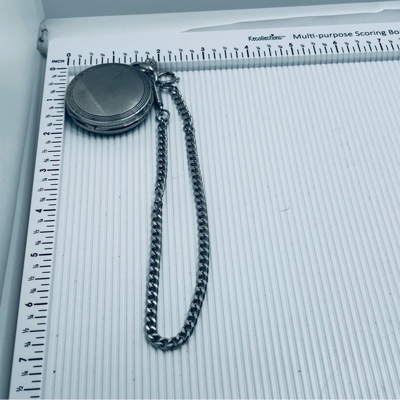 Vintage James Michael Silver Art Deco Pocket Watch with Chain - Picture 10 of 10